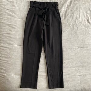 Black Paper Bag High Waist Tie Trouser Pants Straight Leg Work Casual Small